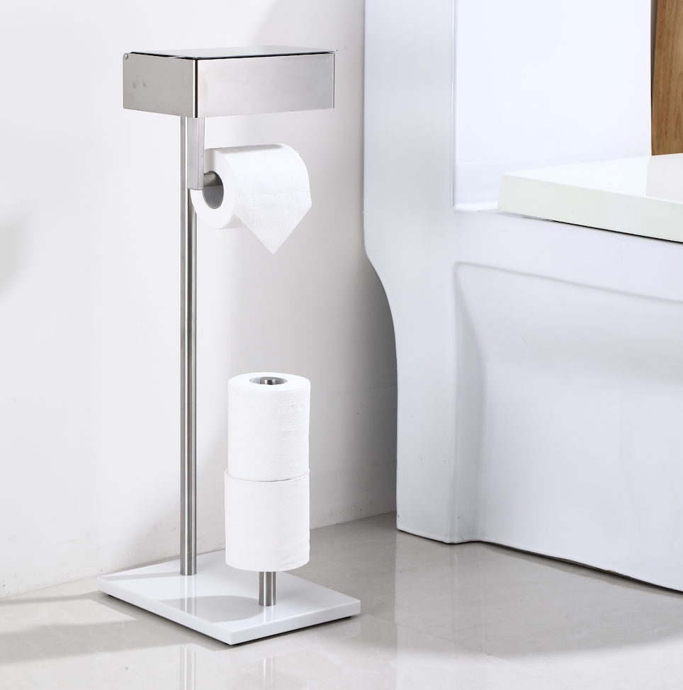 Chrome Toilet Paper Roll Storage Holder - Free-Standing - 3 Tissue
